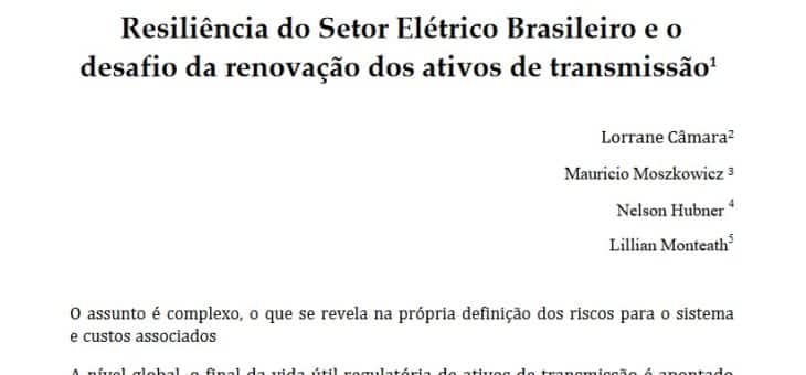 Artigo GESEL: “Resiliência do Setor Elétrico Brasileiro e o desafio da renovação dos ativos de transmissão”
